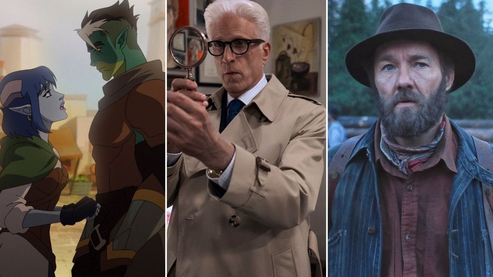 Left to right: “The Mighty Nein” Season 1 (Prime Video), “A Man on the Inside” Season 2 (Colleen E. Hayes/Netflix) and “Train Dreams” (Netflix)