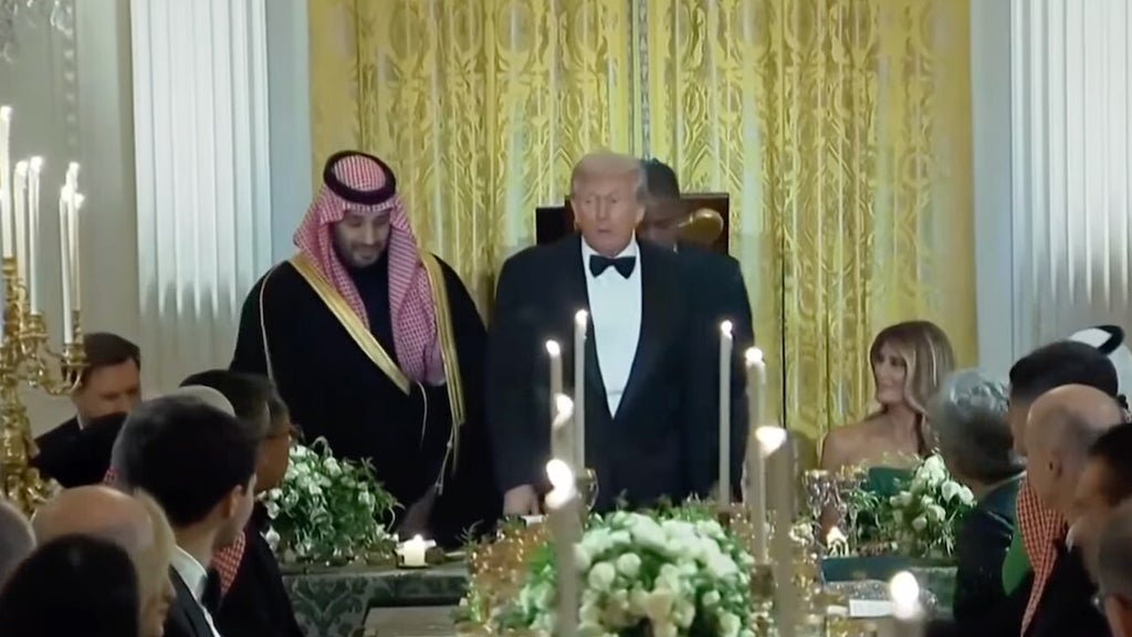 President Trump hosts Saudi Crown Prince Mohammed bin Salman for White House dinner (Credit: USA Today/YouTube)