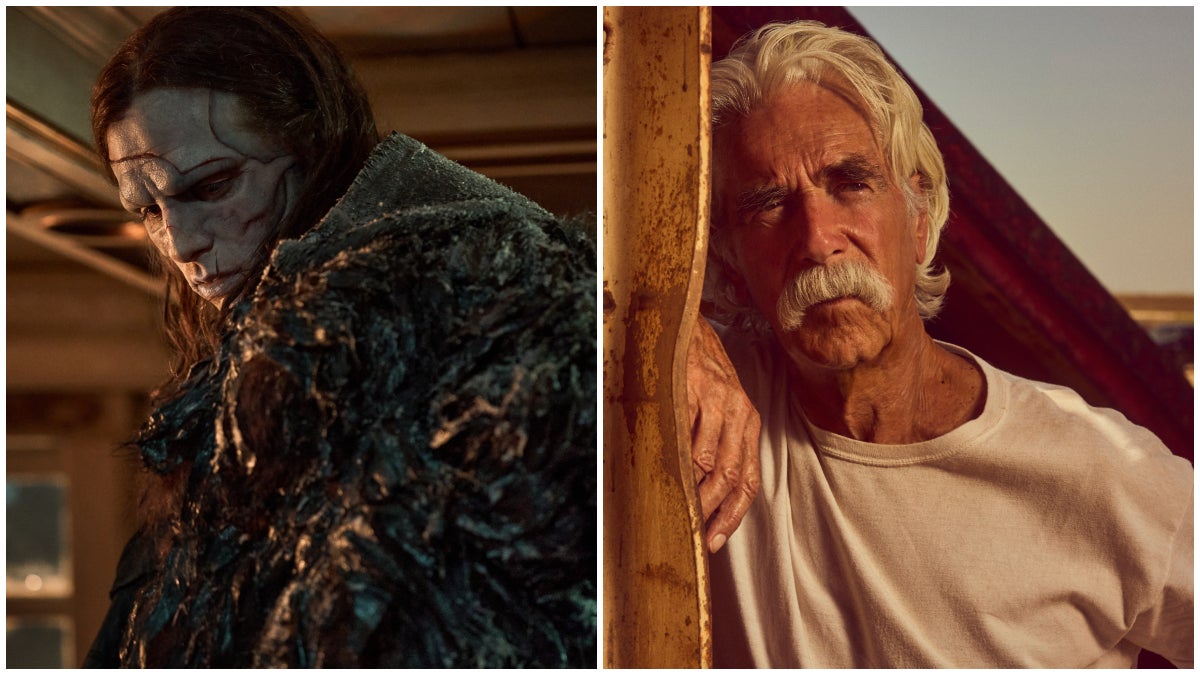 Side-by-Side images of Jacob Elordi in "Frankenstein" and Sam Elliott in "Landman