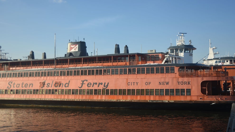 The retired Staten Island Ferry boat, the John F. Kennedy, is seen moored on February 2, 2022 in New York City