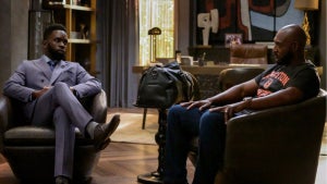 Jimmy Akingbola as Geoffrey and Adrian Holmes as Uncle Phil "Bel-Air" Season 4 (Peacock)