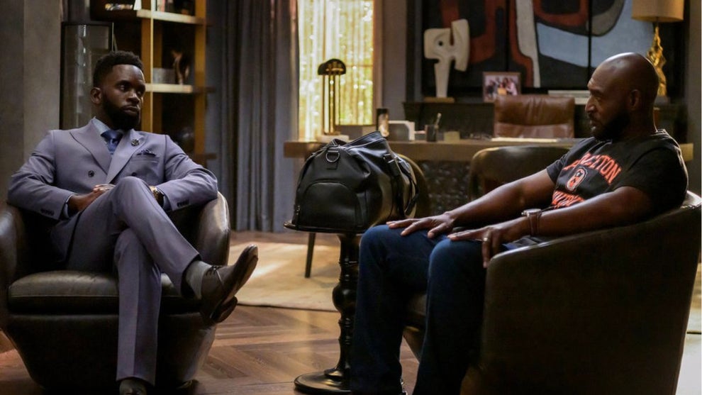 Jimmy Akingbola as Geoffrey and Adrian Holmes as Uncle Phil "Bel-Air" Season 4 (Peacock)