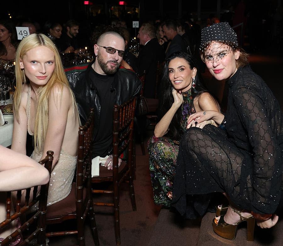 Alex Consani, Demna, Demi Moore and Tallulah Willis, all wearing Gucci, attend the 2025 LACMA Art+Film Gala. Source: Getty