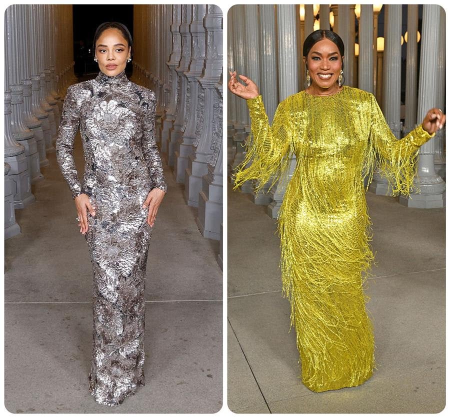 Tessa Thompson and Angela Bassett wear Gucci at the 2025 LACMA Art+Film Gala. Source: Getty
