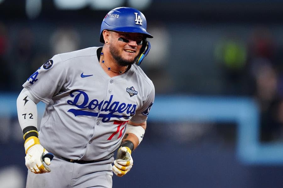 Miguel Rojas #72 of the Los Angeles Dodgers during Game 7 of the 2025 World Series presented by Capital One. Source: Getty