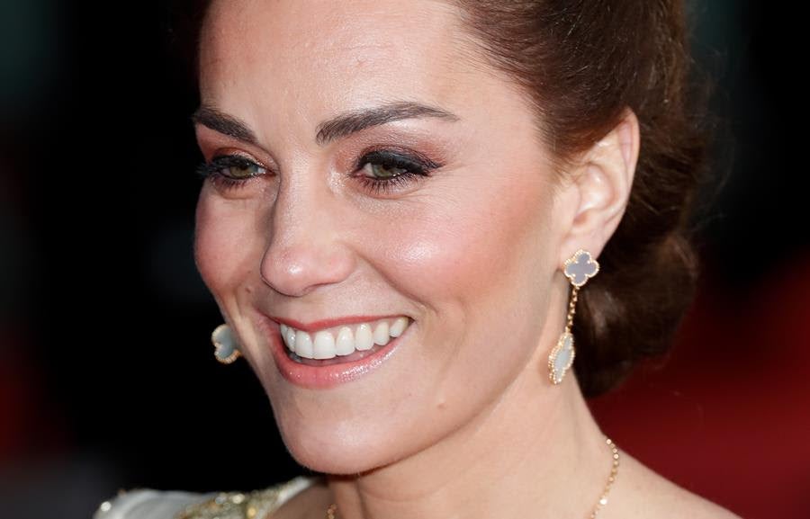 Catherine, Duchess of Cambridge attends the EE British Academy Film Awards 2020 wearing Van Cleef & Arpels Alhambra earrings. Source: Getty