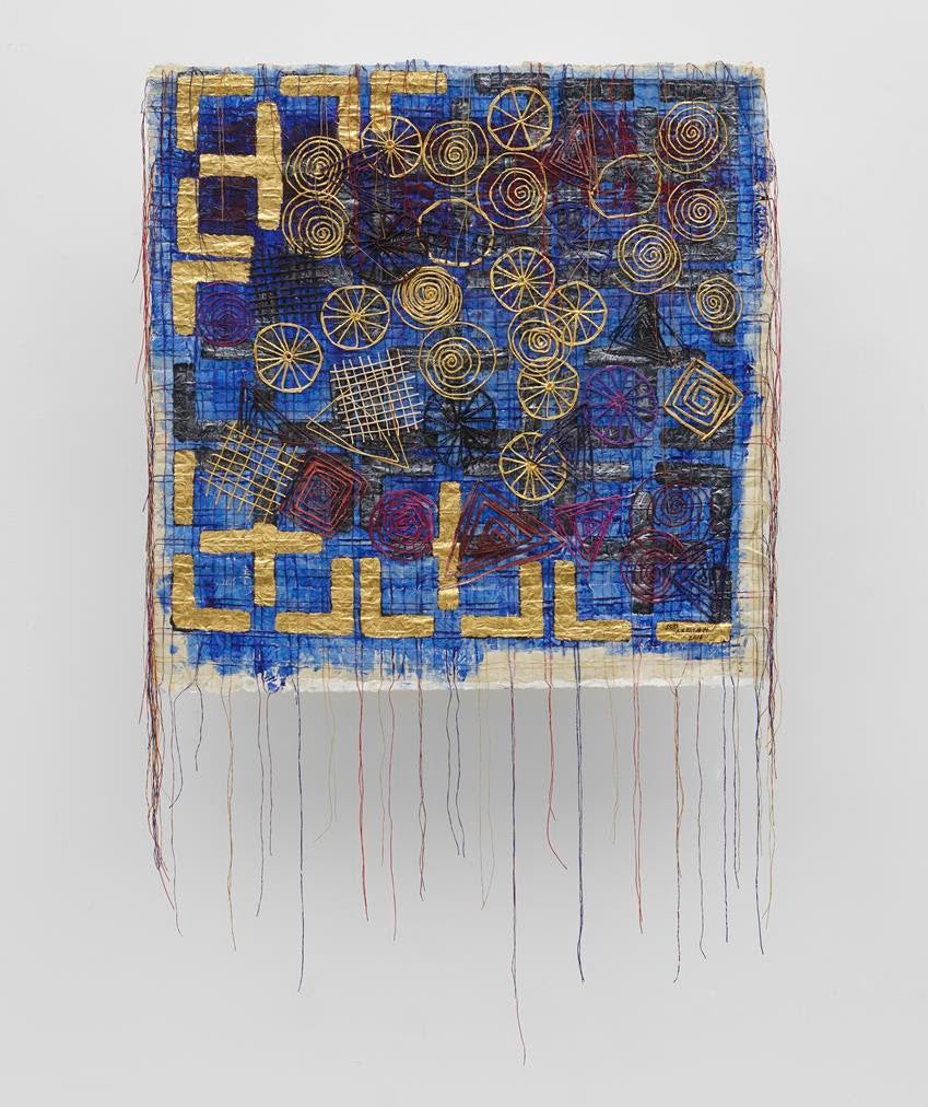 Olga de Amaral, Agua Azul 2018. Linen, gesso, acrylic and Japanese paper. Source: Lisson Gallery