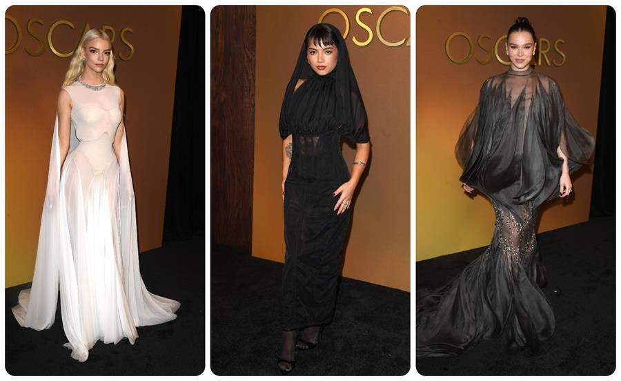 .Anya Taylor-Joy wears Maison Margiela; Isabel Merced wears Dilara Findikoglu and Hailee Steinfeld wears Stéphane Rolland at the 16th Governors Awards. Source: Getty