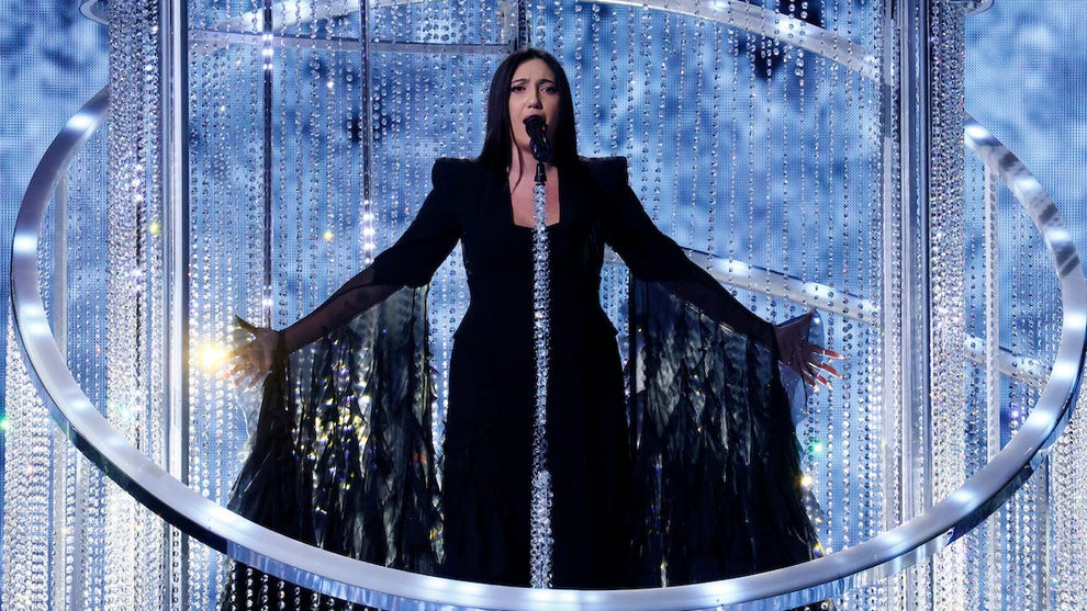 Yuval Raphael representing Israel performs for the 69th Eurovision Song Contest on May 17, 2025. (Sebastian Reuter/Getty Images)
