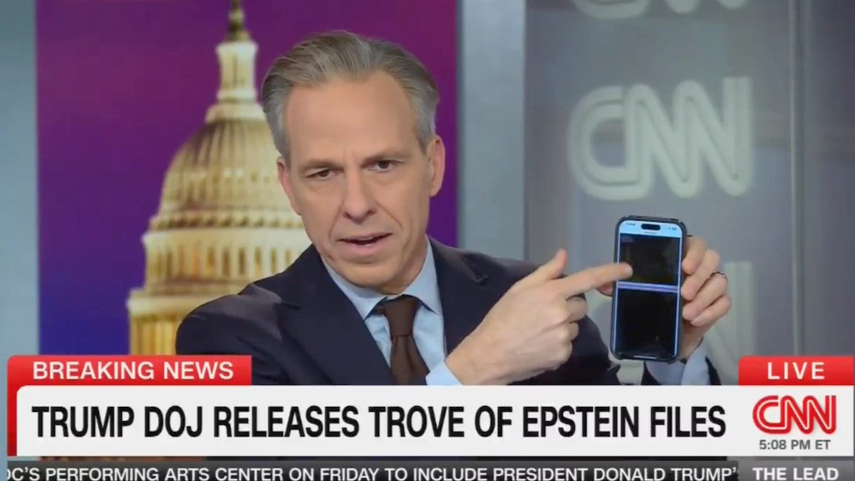 Jake Tapper Swipes Through 100 Blacked-Out Pages From DOJ’s Epstein Files Drop Live On-Air: ‘The Transparency We’re Getting’ | Video
