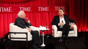 Martin Scorsese (Left), Leonardo DiCaprio (Right) speak onstage at a TIME event