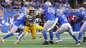 Green Bay Packers defensive end Rashan Gary (52) rushes against Detroit Lions offensive tackle Taylor Decker (68) during a play during the first quarter of an NFL regular season Thanksgiving Day football game between the Green Bay Packers and the Detroit Lions on November 27, 2025 at Ford Field in Detroit, Michigan. (Credit: Scott W. Grau/Icon Sportswire via Getty Images)