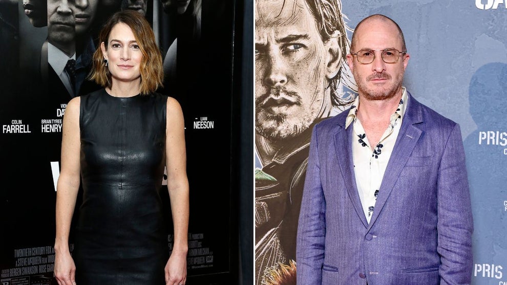 Gillian Flynn attends "Widows" New York Special Screening at Brooklyn Academy of Music on November 11, 2018 in New York City. (Credit: John Lamparski/Getty Images) and Darren Aronofsky attends the "Caught Stealing" Photocall at Cinema Max Linder on August 21, 2025 in Paris, France. (Credit: Lyvans Boolaky/WireImage)