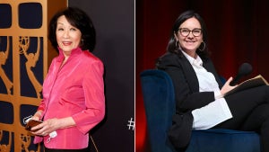 Connie Chung attends the 50th Daytime Emmy Awards at The Westin Bonaventure Hotel & Suites, Los Angeles on December 15, 2023 in Los Angeles, California. (Credit: Frazer Harrison/Getty Images) and Bari Weiss speaks onstage during Book Club Event With Peggy Noonan on November 19, 2024 in New York City. (Credit: Noam Galai/Getty Images for The Free Press)