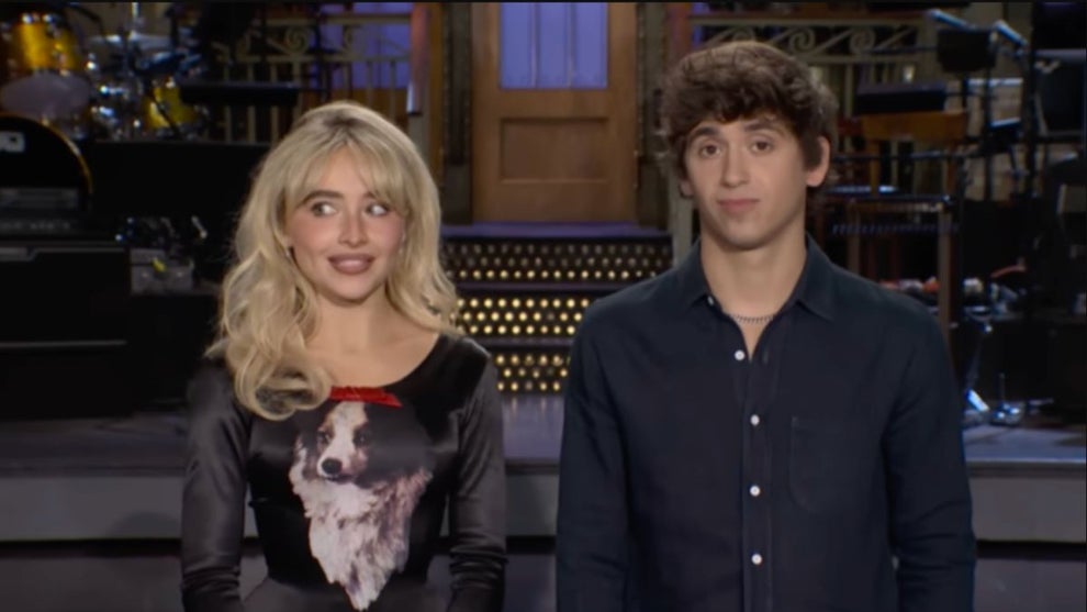 Sabrina carpenter and Marcello Hernández on "SNL" (Credit: NBC)