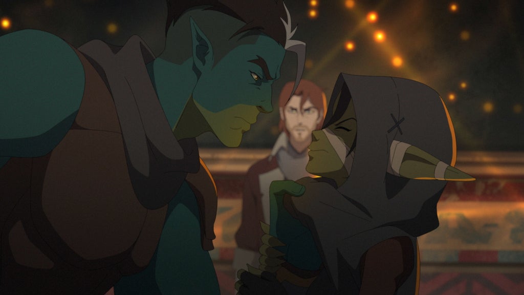 Fjord (Travis Willingham), Caleb (Liam O'Brien) and Nott the Brave (Sam Riegel) in "The Mighty Nein" Season 1 (Prime Video)