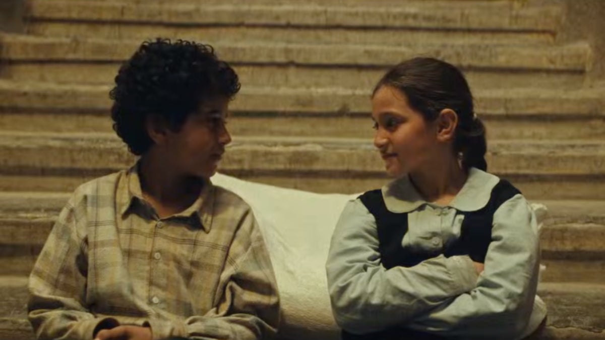 Two children have a staring contest