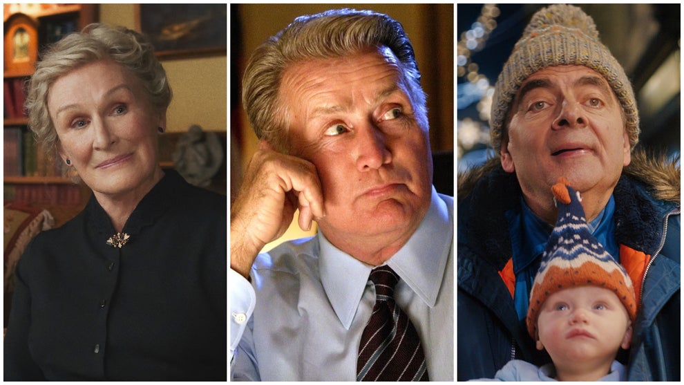 Side by side images of Glenn Close in "Wake Up Dead Man," Martin Sheen in "The West Wing" and Rowan Atkinson in "Man vs. Baby"