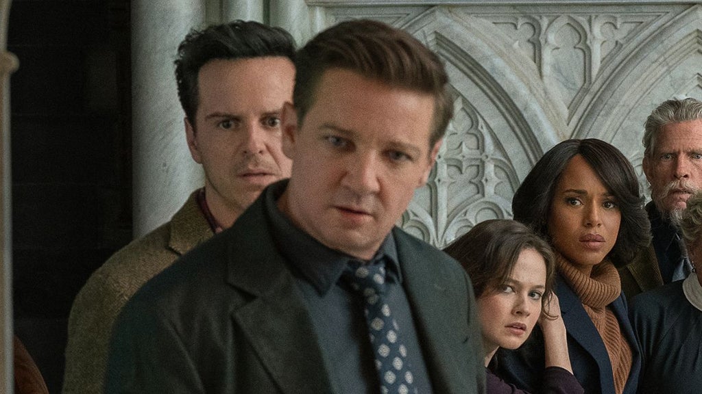 Jeremy Renner as Dr. Nat Sharp in "Wake Up Dead Man: A Knives Out Mystery" (Netflix)