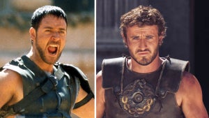 Russell Crowe in "Gladiator," Paul Mescal as Lucius in "Gladiator II" (CREDIT: Getty Images, Paramount Pictures)