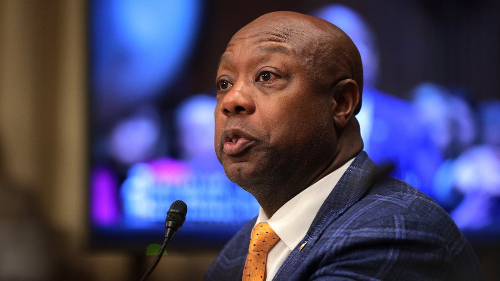 U.S. Sen Tim Scott (R-SC) delivers remarks as he introduces Linda McMahon, President Donald Trump’s nominee to be Secretary of Education, during her Senate Health, Education, Labor and Pensions Committee confirmation hearing in the Dirksen Senate Office Building on February 13, 2025 in Washington, DC