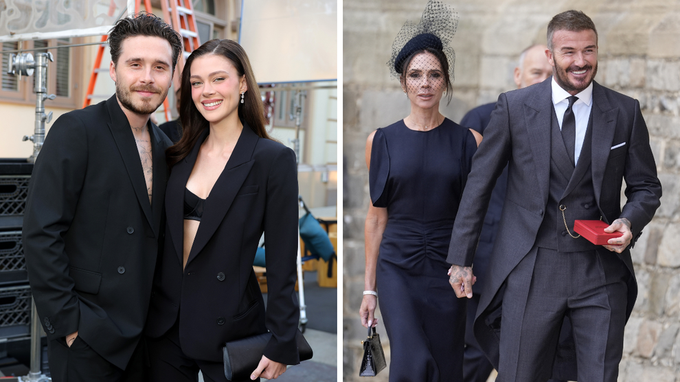 Brooklyn Beckham and Nicola Peltz Beckham alongside Victoria and David Beckham (Credit: Getty Images)