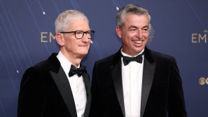 Tim Cook and Eddy Cue on the red carpet at the 77th Primetime Emmy Awards (Credit: Allen J. Schaben / Los Angeles Times via Getty Images)