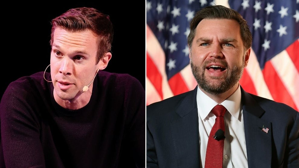 Left: Jon Favreau (Jeff Schear/Getty Images), Right: U.S. Vice President JD Vance (Tasos Katopodis/Getty Images)