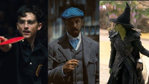 Split image of Timothée Chalamet in "Marty Supreme" (Left), Michael B. Jordan in "Sinners" (Middle) and Cynthia Erivo in "Wicked: For Good" (Right)