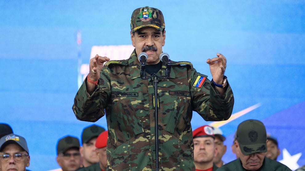 President of Venezuela Nicolás Maduro speaks during a military ceremony commemorating the 200th anniversary of the presentation of the 'Sword of Peru' to Venezuelan independence hero Simón Bolívar on November 25, 2025, in Caracas, Venezuela
