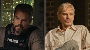 Side-by-side images of Matt Damon in "The Rip" and Billy Bob Thornton in "Landman"
