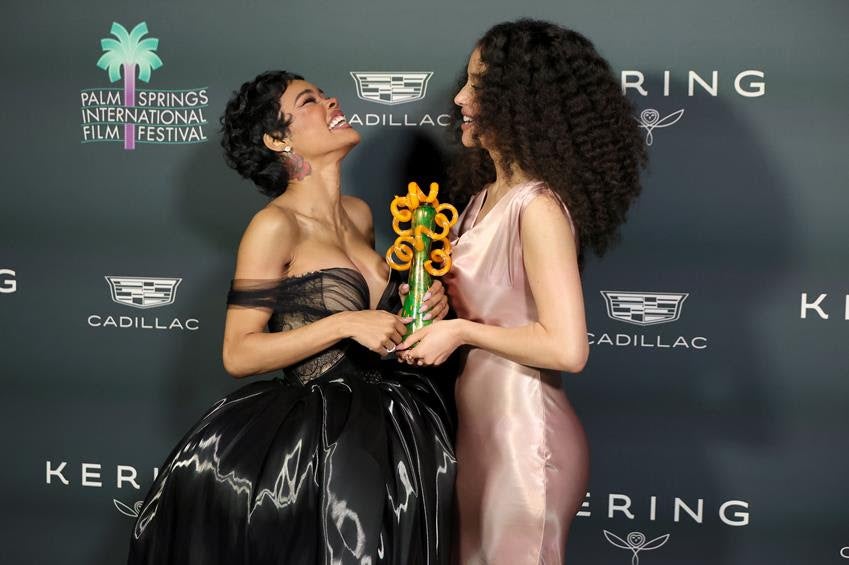 Teyana Taylor and Chase Infiniti at the 37th Annual Palm Springs International Film Festival Film Awards at Palm Springs Convention Center on Jan. 3, 2026, in Palm Springs, California. Source: Getty