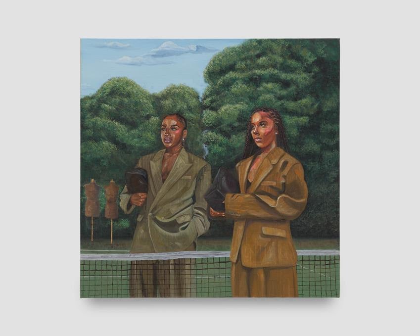 Glenn Hardy Jr., Matching Sets II, Oil on linen, 28 x 28 inches, 2025. Courtesy of the artist and Charlie James Gallery. Source: Yubo Dong