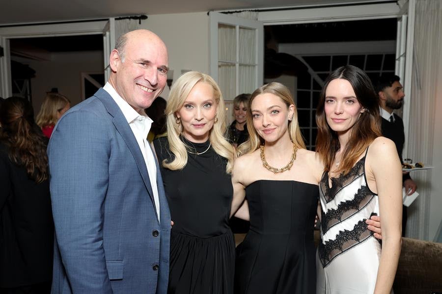 Matthew Greenfield, Mona Fastvold, Amanda Seyfried and Stacy Martin attend Tiffany & Co. Celebrate Amanda Seyfried’s Golden Globe Nomination for The Testament of Ann Lee at Chateau Marmont on Jan. 9, 2026 in Los Angeles, California. Source: Getty