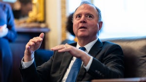 Senator Adam Schiff (D-CA) participates in a pad and pen meeting with reporters at the U.S. Capitol on November 6, 2025 in Washington, DC. (Eric Lee/Getty Images)
