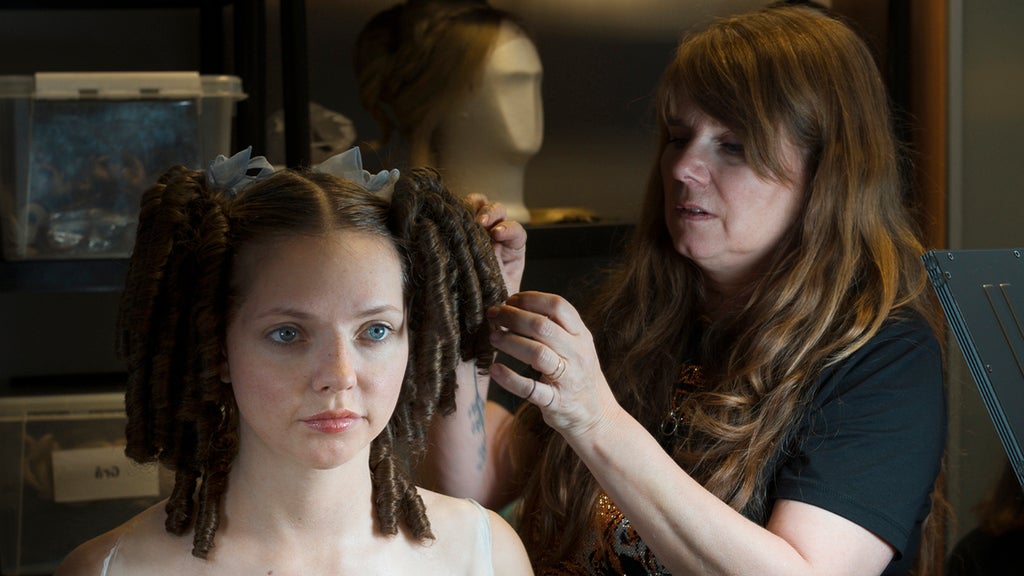 Lea Myren gets her hair done as Elvira in "The Ugly Stepsister" (Shudder)