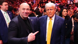 President Donald Trump attends the UFC 314 event alongside UFC President and CEO Dana White at Kaseya Center on April 12, 2025 in Miami, Florida. (Jeff Bottari/Zuffa LLC)
