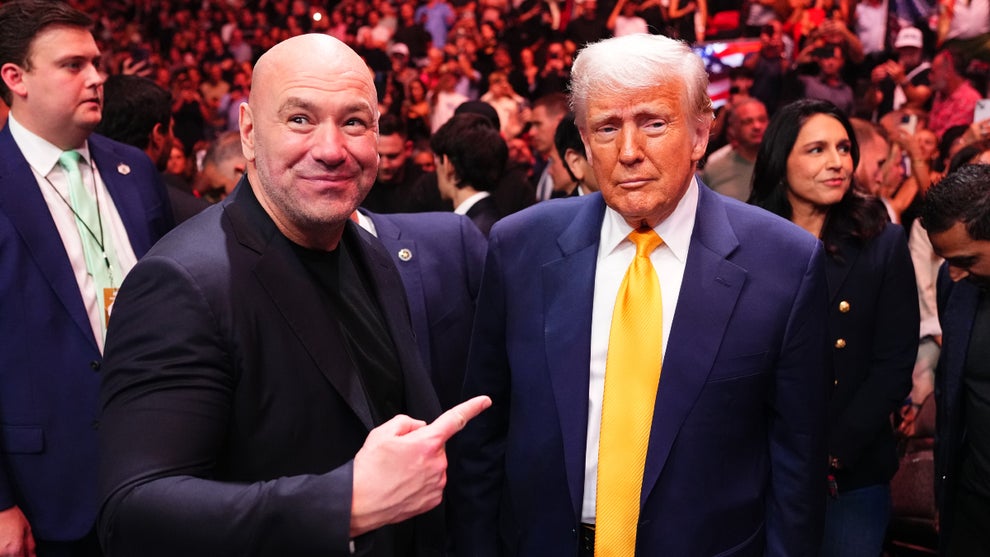 President Donald Trump attends the UFC 314 event alongside UFC President and CEO Dana White at Kaseya Center on April 12, 2025 in Miami, Florida. (Jeff Bottari/Zuffa LLC)