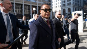 Journalist Don Lemon arrives with his legal team for an arraignment hearing at the Warren E. Burger Federal Building and U.S. Courthouse on February 13, 2026 in St. Paul, Minnesota. (Credit: Stephen Maturen/Getty Images)