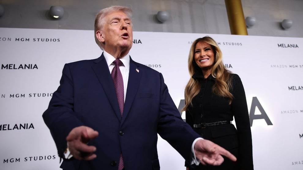 U.S. President Donald Trump and first lady Melania Trump attend a screening of the documentary film “Melania” at The Kennedy Center on January 29, 2026 in Washington, DC. “Melania” was directed by Brett Ratner, and Amazon paid $40 million to license the film, which follows the first lady in the twenty days before her return to the White House. (Credit: Samuel Corum/Getty Images)