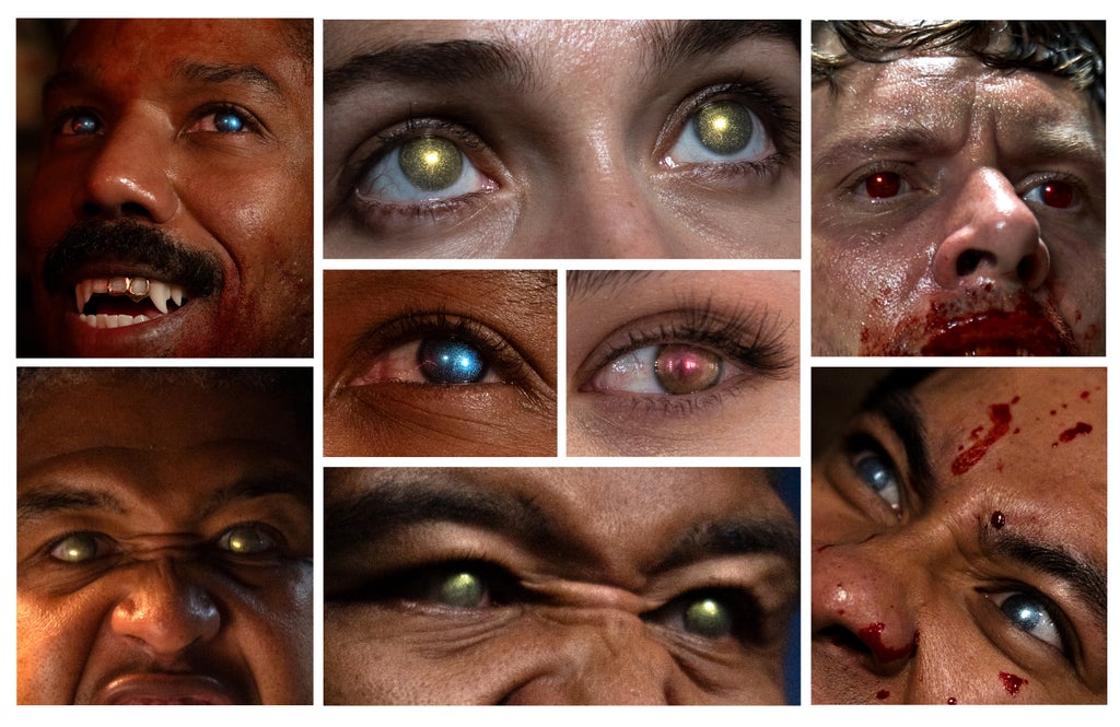 Reflective contact lenses in "Sinners" (Warner Bros.)