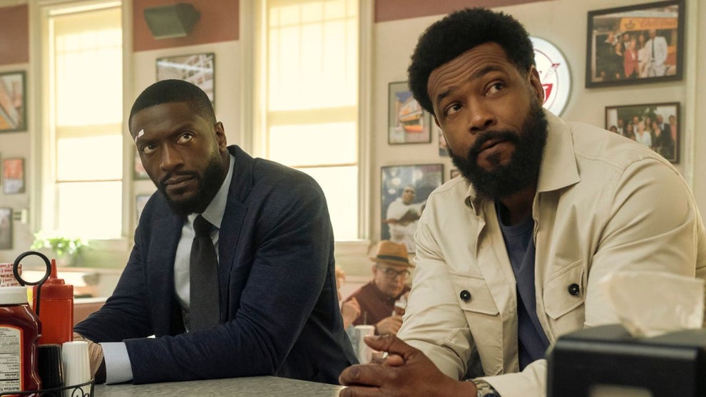 Aldis Hodge as Alex Cross and Isaiah Mustafa as John Sampson in "Cross" Season 2 (Prime Video)