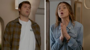 Markus Silbiger as Matthew and Christa Miller as Liz in "Shrinking" Season 3 (Apple TV)