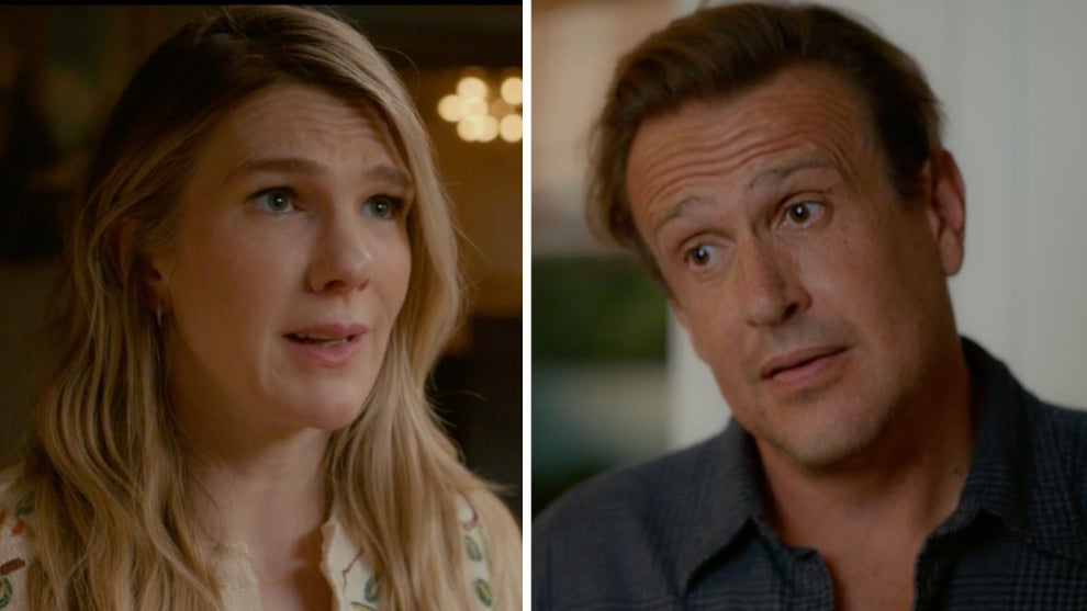 Lily Rabe as Meg and Jason Segel as Jimmy in Season 3 of "Shrinking" (Apple TV)