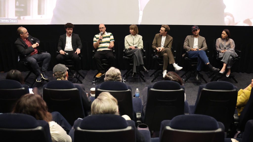 TheWrap's Steve Pond; director Meyer Levinson-Blount and producer Oron Caspi ("Butcher's Stain"); directors Julia Aks and Steve Pinder ("Jane Austen's Period Drama"); director Sam Davis ("The Singers"); director Natalie Musteata ("Two People Exchanging Saliva") at TheWrap’s Live Action Short Film Showcase at Culver Theatre, Culver City, California on February 23rd, 2026 (Photo by Randy Shropshire for TheWrap)
