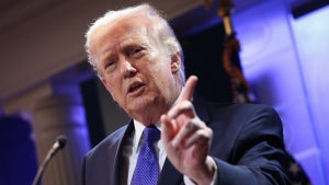 U.S. President Donald Trump answers questions during a press briefing held at the White House February 20, 2026 in Washington, DC