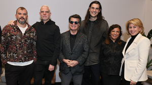 (from left) "The Secret Agent" casting director Gabriel Domingues, "Sentimental Value" editor Olivier Bugge Coutté, "It Was Just an Accident" director Jafar Panahi, "Sirāt" director Oliver Laxe, "The Voice of Hind Rajab" director Kaouther Ben Hania and TheWrap's Editor-in-Chief Sharon Waxman (photo by Randy Shropshire for TheWrap)