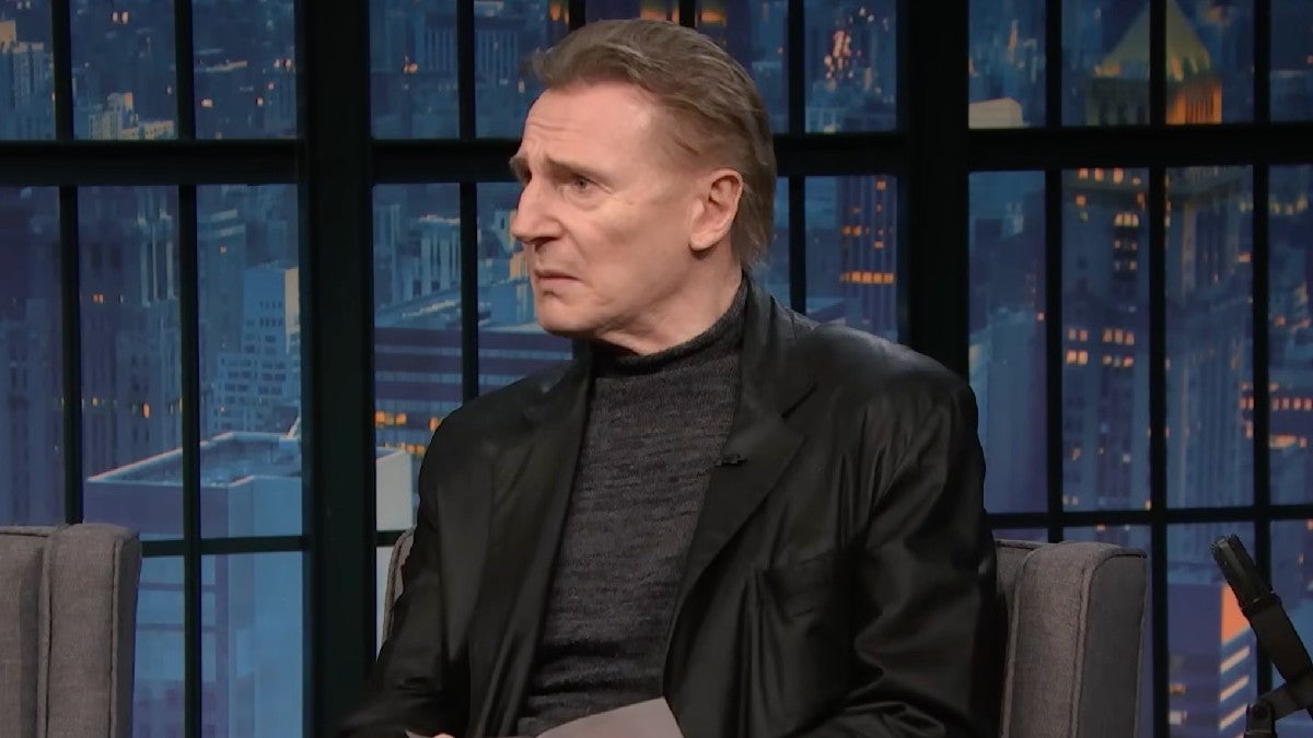 Liam Neeson Tells 'Late Night' Audience to Shut Up as They Giggle at Him for Reading His New Movie's Synopsis | Video
