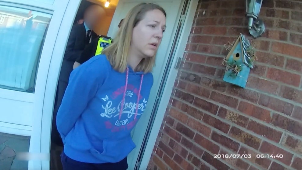 In this frame from a police body-camera video provided by Cheshire Constabulary, Lucy Letby is arrested on July 3, 2018 in Chester, England