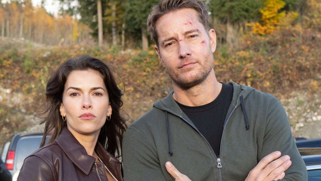 Sofia Pernas and Justin Hartley in "Tracker" (Colin Bentley/CBS)